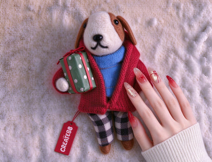 CREATEBB Handmade Felt Dog Plush Toy, Cute Hound Stuffed Animal, Compressible for Storage in Gift Box, Holiday Present
