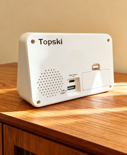 Topski Wooden Texture Electronic clocks, Adjustable LED Brightness Snooze Alarm Clock with USB Charging Port, Dual Power Supply Bedroom Bedside Electronic Clock for Students, Office Workers, Home Decor