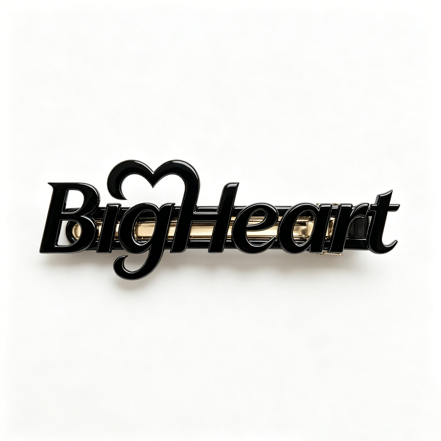 BigHeart Letter Hair Barrettes for Women, Glossy Black Metal Spring Hair Clip, Cute Heart Accent Hair Barrette, Fashion Side Hair Pins for Daily Makeup Party Dating Hair Accessories Gift for Girls