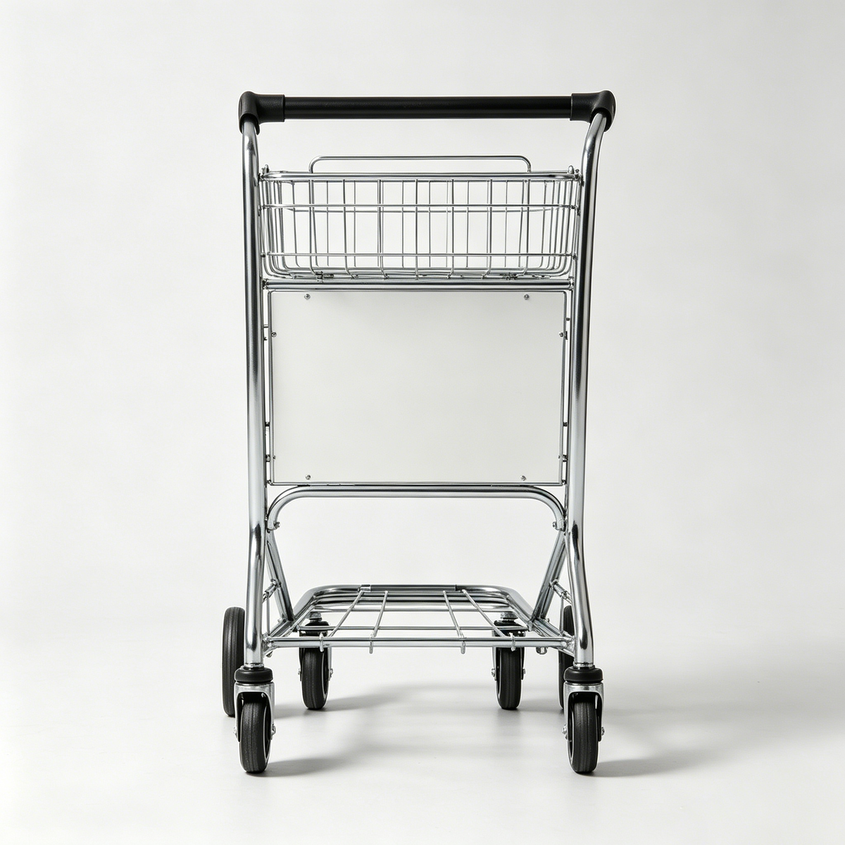 Sixlion Heavy Duty Rolling Hand Truck Cart, 4-Wheel Multi-Tier Utility Trolley with Storage Basket, Sturdy Metal Transport Cart for Grocery, Warehouse, Office, Hotel & Shopping Transport