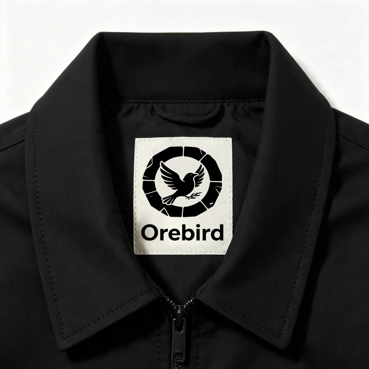 Orebird Solid Black Turn‑Down Collar Anorak Jacket, Durable Windproof Full‑Zip Bomber Coat, All‑Season Casual Outdoor Outerwear With Side Pockets