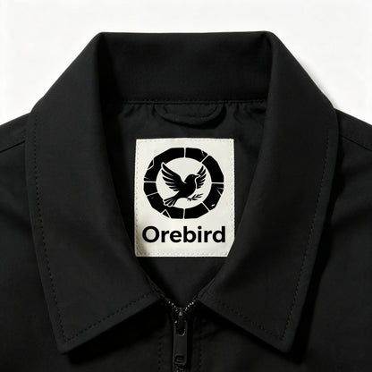 Orebird Solid Black Turn‑Down Collar Anorak Jacket, Durable Windproof Full‑Zip Bomber Coat, All‑Season Casual Outdoor Outerwear With Side Pockets