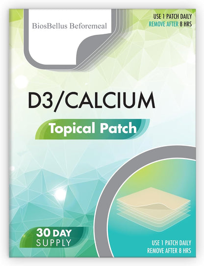 BiosBellus Beforemeal Vitamin D3 Calcium K2 Magnesium Transdermal Patches, Daily Topical Vitamin Supplement Patches, 30 Patches for 30 Days, Wear for 8 Hours