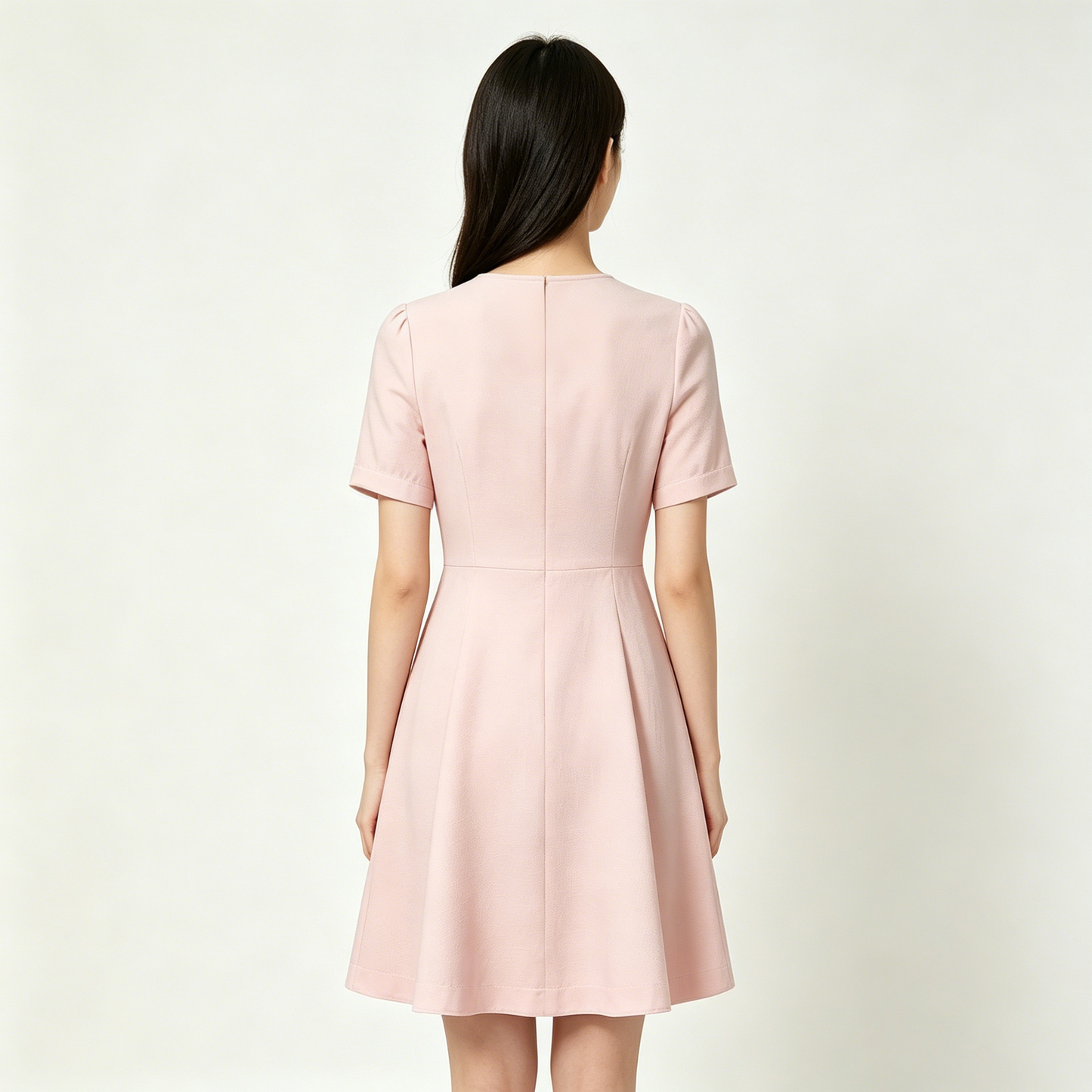 ONEASE Blush Pink Short Sleeve A-Line Mini Dress, Crew Neck Flared Work Casual Office Knee Length Dress for Women
