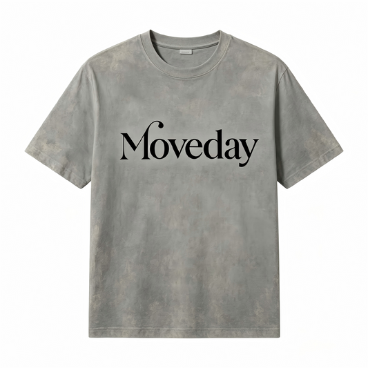 Moveday Vintage Washed Gray T-Shirt for Men, Premium Cotton Crew Neck Casual Short Sleeve Tee, Oversized Streetwear, Everyday Wear