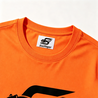 Swiftiger Graphic Crew‑Neck Short Sleeve T‑Shirt, Premium Soft Cotton Bright Orange Casual Tee, Unisex Classic‑Fit Daily Wear T‑shirt