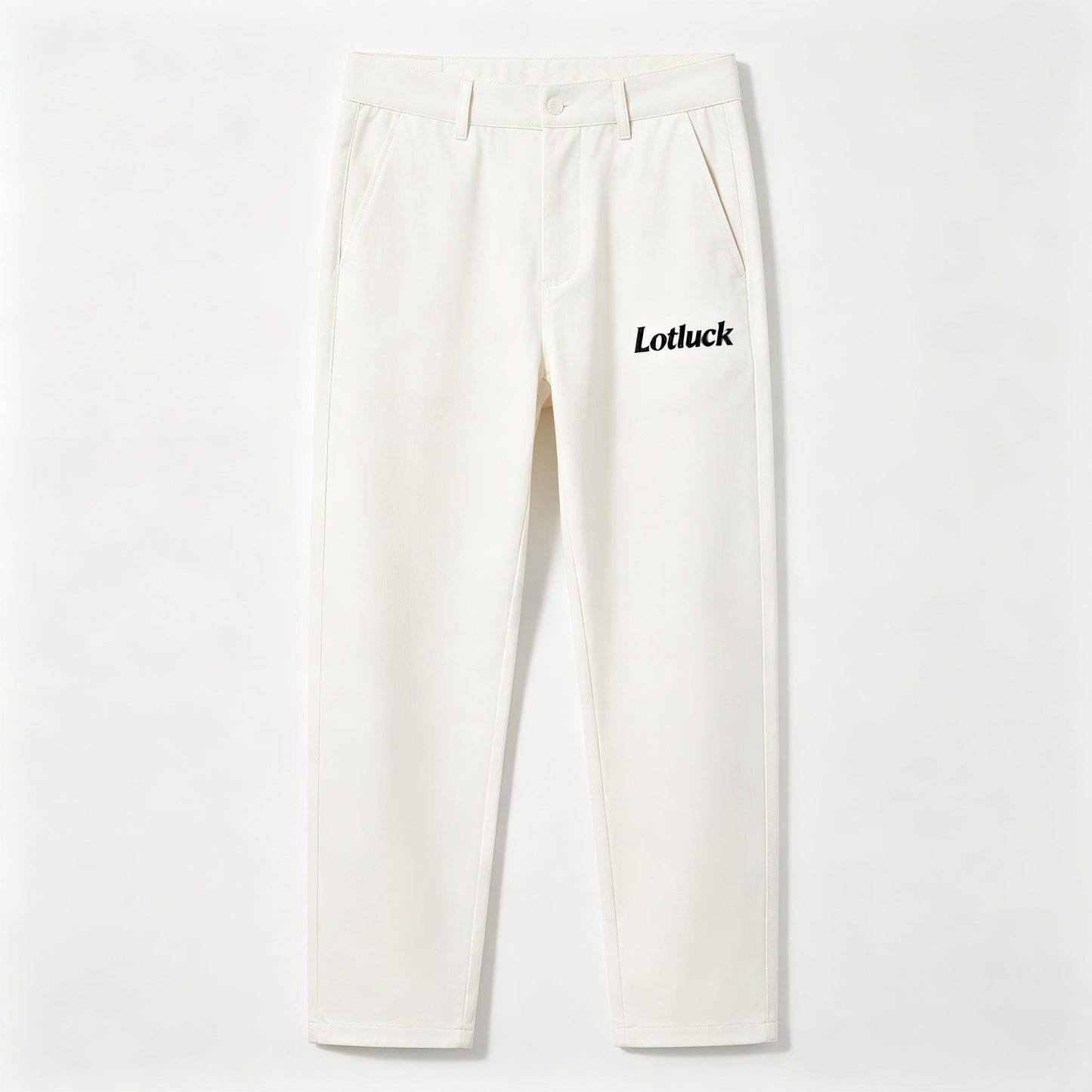 Lotluck Men's White Wide Leg Dress Pants, Wrinkle Free Straight Leg Casual Trousers, Business Lightweight Stretch Suit Pants with Brand Printed Logo