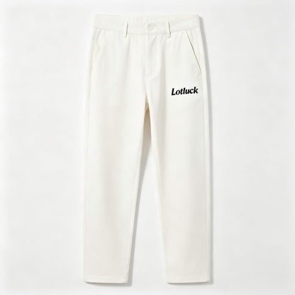 Lotluck Men's White Wide Leg Dress Pants, Wrinkle Free Straight Leg Casual Trousers, Business Lightweight Stretch Suit Pants with Brand Printed Logo