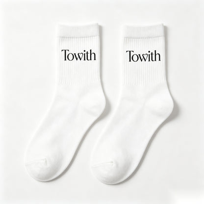 Towith Cotton Crew Socks 6 Pairs, Vertical Rib Mid-Calf Casual Socks, Breathable Non-Sagging Comfort Cotton Socks, Daily Fashion Mid Socks