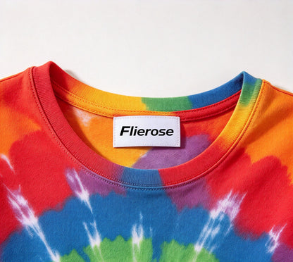 Flierose Girls Short Sleeve Tie-Dye Dress, Elastic Waist Casual A-Line Dress for Kids Daily Wear