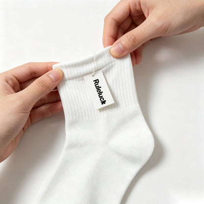 Ruleluck Crew Socks 4 Pairs, Classic Ribbed Mid Calf Casual Socks, Soft Breathable Daily Fashion Crew Socks, Versatile Athletic Street Style Mid Socks for Women & Men