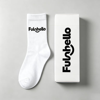 Funhello Men White Crew Socks, Soft Breathable Athletic Mid Calf Socks Casual Daily Wear 6 Pairs Pack