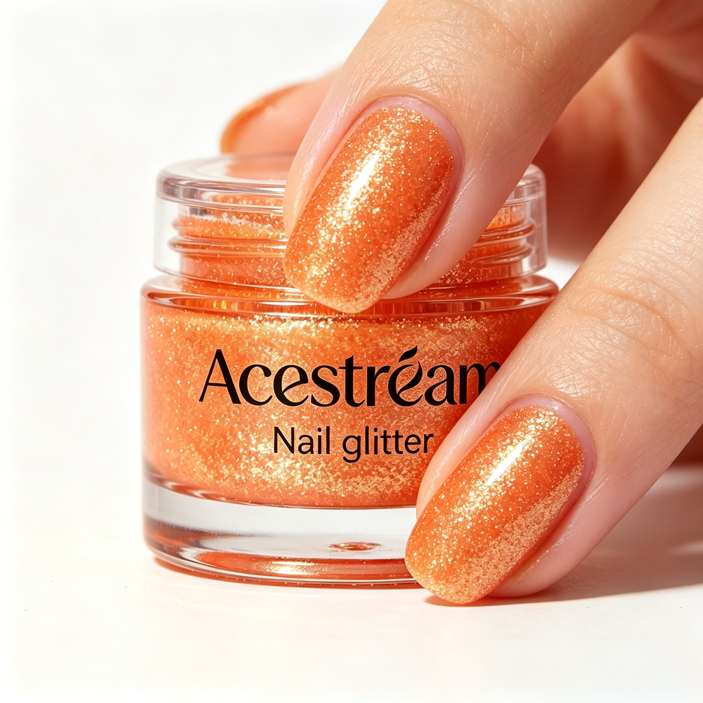 Acestream Holographic Orange Gold Nail Glitter Powder - Shimmer Sparkle Pigment for Nail Art, Manicure & Pedicure, DIY Decoration, Long-Lasting & Easy to Apply