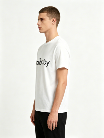 Noribaby Minimalist White Cotton Short Sleeve T-Shirt, Breathable Basic Crew Neck Casual Tee for Men