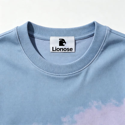 Lionose Tie Dye Short Sleeve T-Shirt, Soft Crew Neck Casual Tee, Pastel Cloud Print Loose Fit Summer Top for Men Women Daily Wear