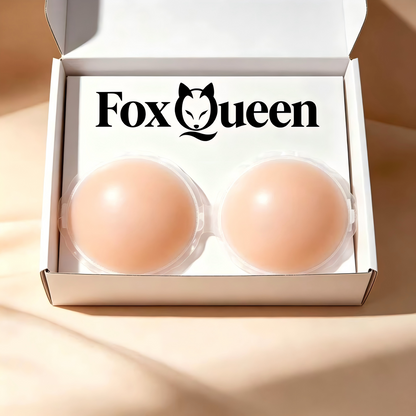 FoxQueen Reusable Silicone Nipple Covers, Adhesive Pasties for Women, Invisible & Waterproof Breast Petals for Brasless Outfits, Beige