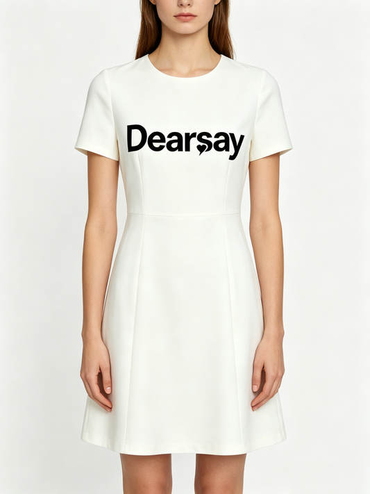 Dearsay Women's Crew Neck Short Sleeve A-Line Mini Dress, Slim Waist Casual Office Party Short Dress