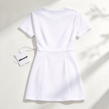 Whoseek Women Short Sleeve Crew Neck Mini Dress, Casual A-Line Flare Short Dress for Daily Dating Party