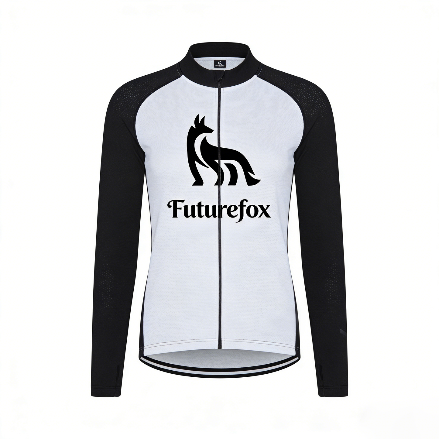 Futurefox Long Sleeve Cycling Jersey for Men Women, Black and White Color-Block Athletic Top with Full-Zip, Breathable Quick-Dry Bike Shirt with Back Pockets, Sports Cycling Wear