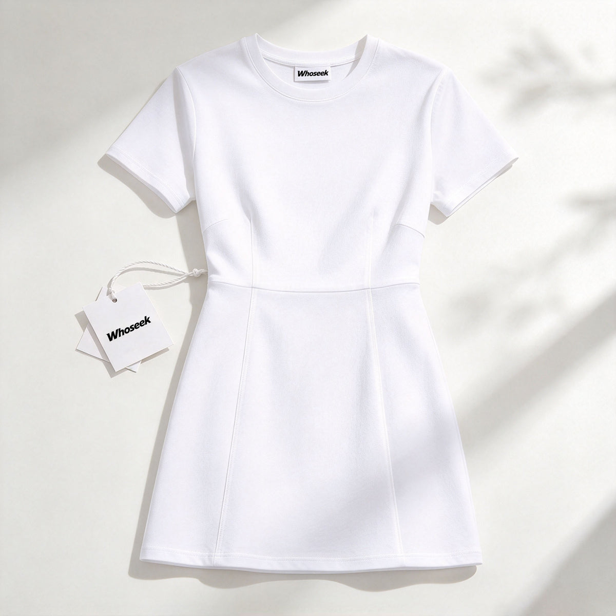 Whoseek Women Short Sleeve Crew Neck Mini Dress, Casual A-Line Flare Short Dress for Daily Dating Party