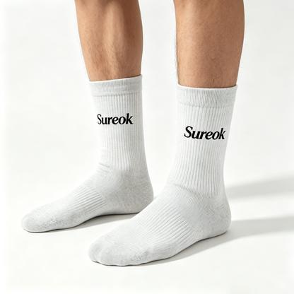 Sureok Men’s Light Heather Gray Ribbed Crew Socks, Soft Breathable Cotton Mid Calf Socks, Stretch Non Slip Casual Athletic Daily Work Socks Gift Box Set
