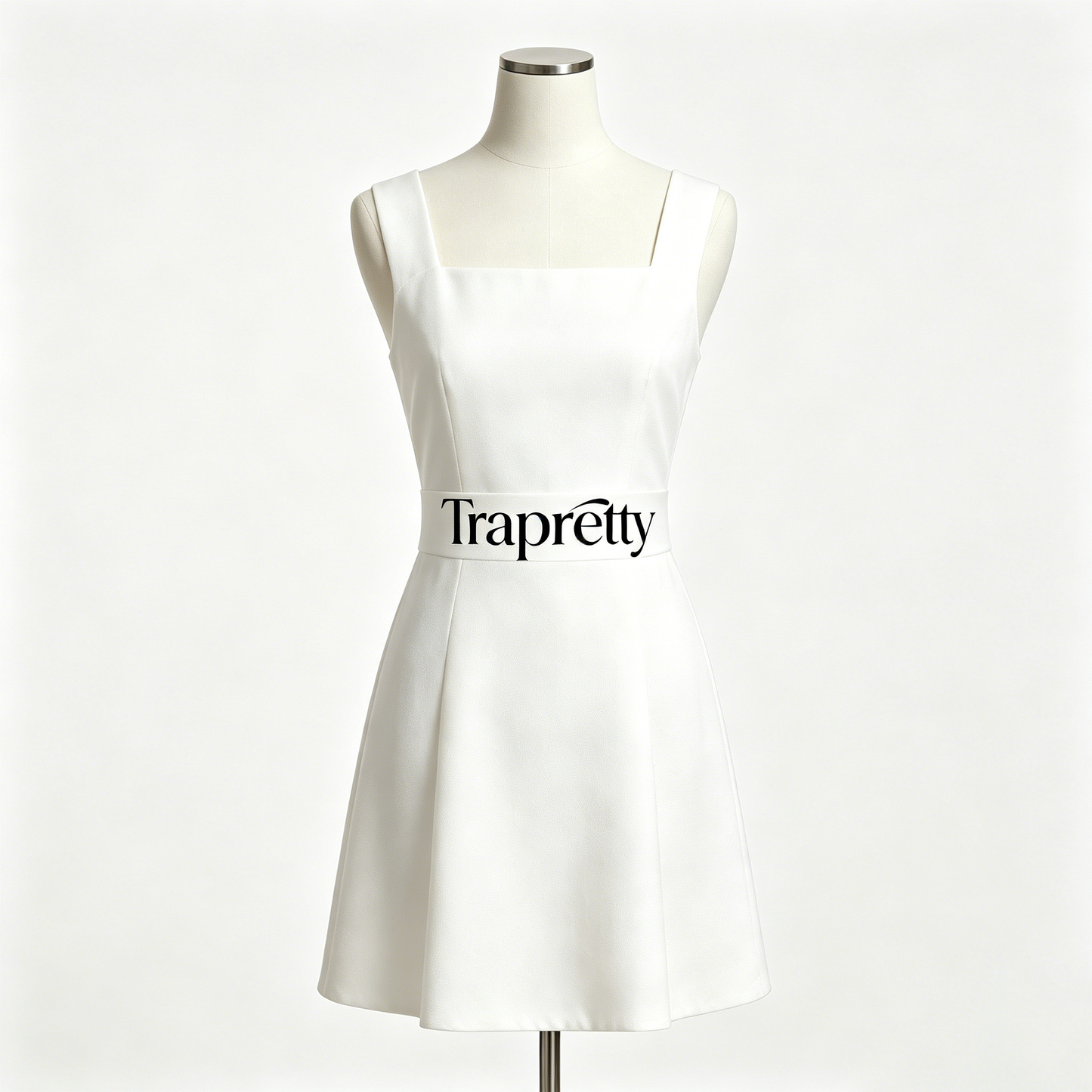 Trapretty Square Neck Sleeveless Mini Dress, Slim Fit Flared Summer Sundress, Youthful Fresh White Short Dress for Daily & Party Wear