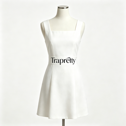 Trapretty Square Neck Sleeveless Mini Dress, Slim Fit Flared Summer Sundress, Youthful Fresh White Short Dress for Daily & Party Wear