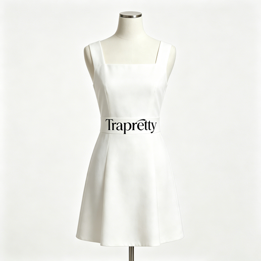 Trapretty Square Neck Sleeveless Mini Dress, Slim Fit Flared Summer Sundress, Youthful Fresh White Short Dress for Daily & Party Wear