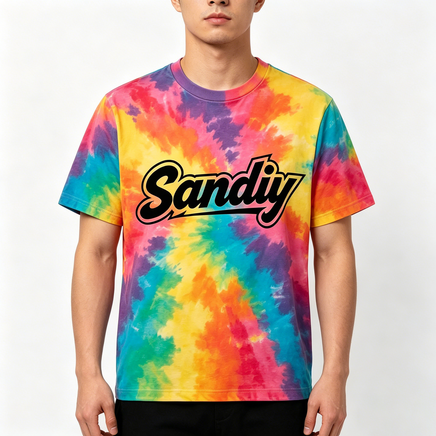 Sandiy Tie-Dye Short Sleeve T-Shirt, Casual Crew Neck Graphic Tee, Soft Cotton Summer Top, Multicolor