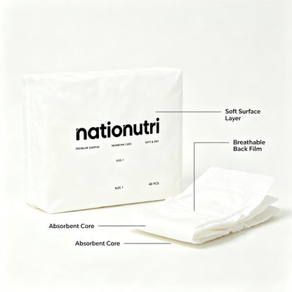 Nationutri Premium Disposable Baby Diapers Size 1, Newborn Infant Diapers, Ultra Soft Breathable, High Absorbency, Leak-Proof, Hypoallergenic Disposable Nappies, 40 Counts