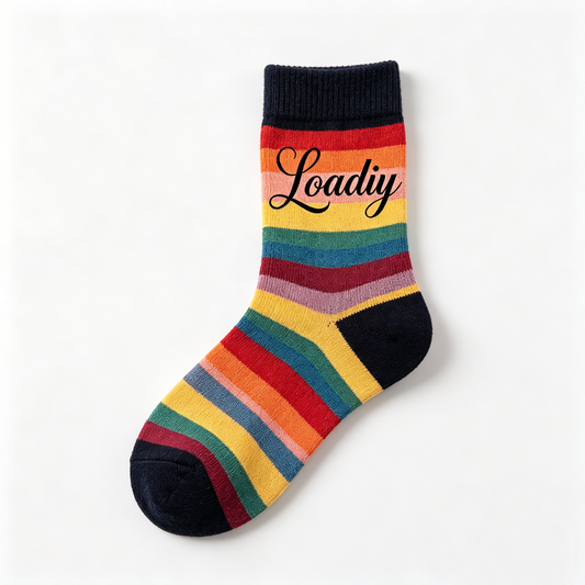 【Loadiy Rainbow Striped Crew Socks】—— Vibrant Style & All-Day Comfort