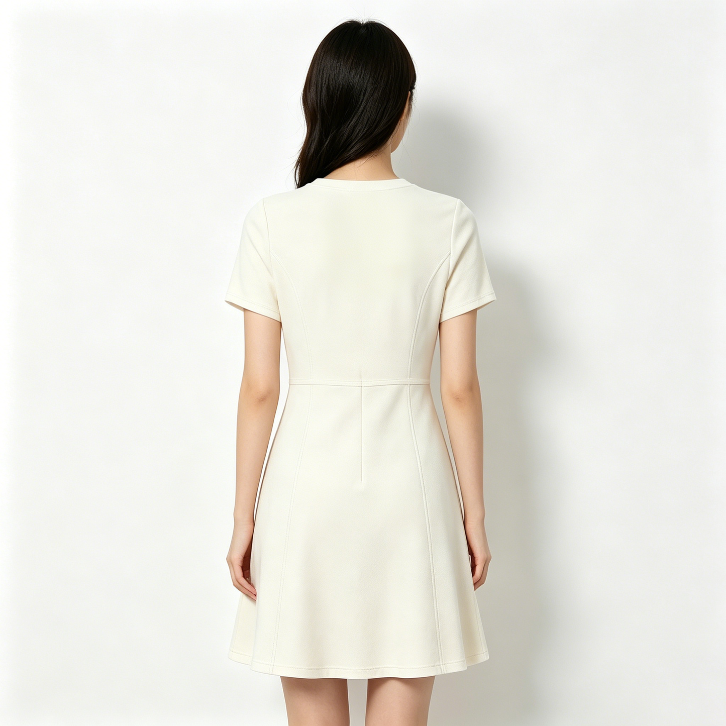 LotLike Women’s Cream Crew Neck Short Sleeve Mini Dress, Slim Fit Flare A Line Casual Dress, Soft Stretch Office Daily Summer T Shirt Dress