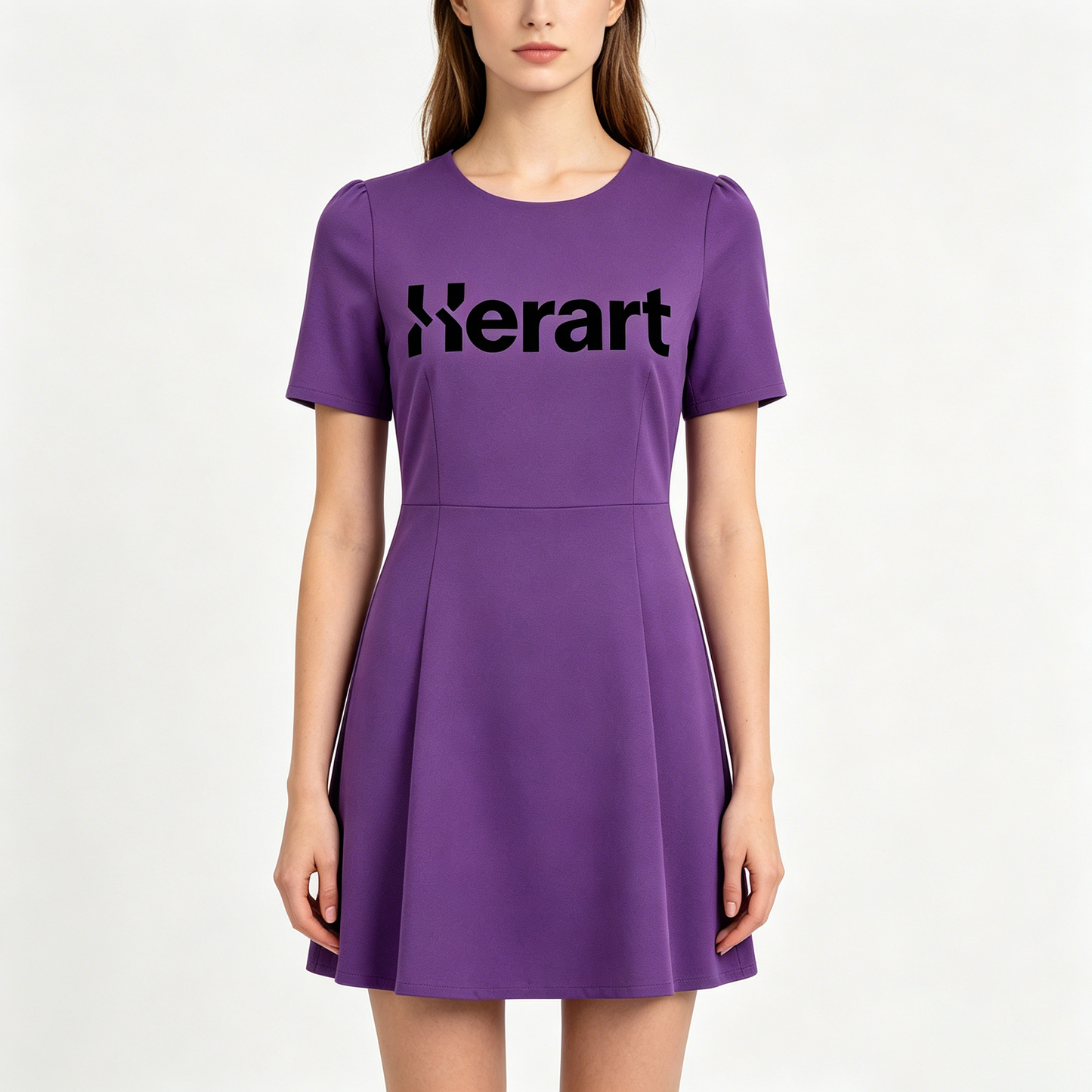 【Herart Logo Print Purple A-Line Dress】—— Bold Color & Flattering Silhouette