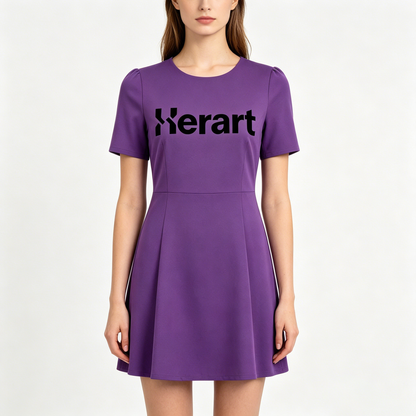 【Herart Logo Print Purple A-Line Dress】—— Bold Color & Flattering Silhouette