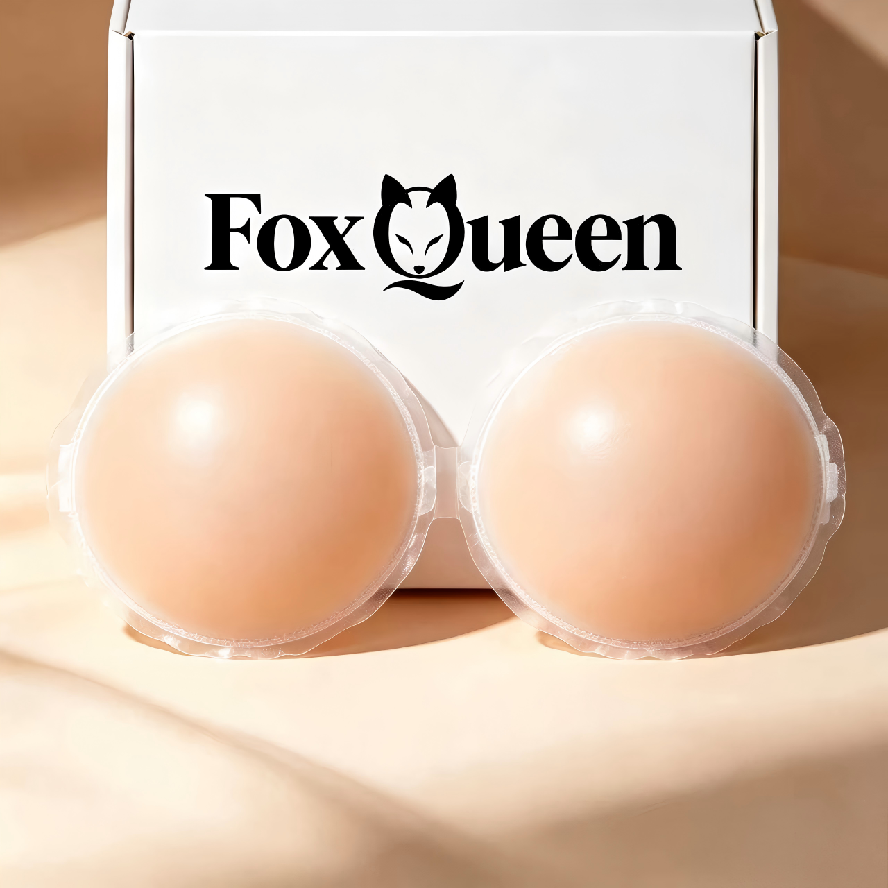 FoxQueen Reusable Silicone Nipple Covers, Adhesive Pasties for Women, Invisible & Waterproof Breast Petals for Brasless Outfits, Beige