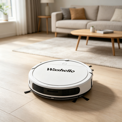 Washello Robot Vacuum Cleaner, Ultra-Thin Automatic Electric Sweeper with Strong Suction, Multi-Surface Smart Robotic Vacuum for Hardwood Floor Carpet Pet Hair, One-Touch Start Self-Charging Compact Robotic Vacuum for Home Office