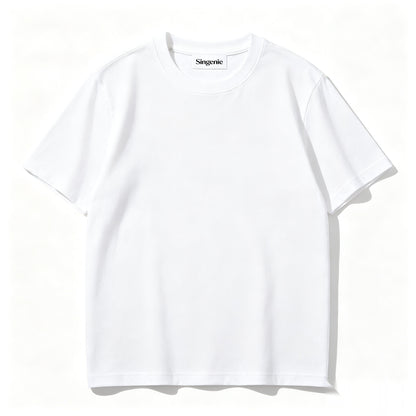 Singenie Crew Neck Shor-Sleeve T-Shirt, Premium Cotton Solid White Casual Tee for Men Everyday Wear