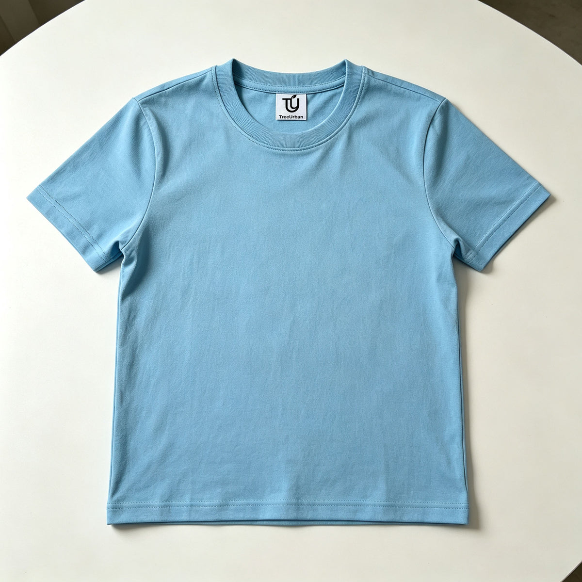 TreeUrban Solid Sky‑Blue Crew Neck Short Sleeve T‑Shirt, Premium Soft Cotton Plain Basic Tee, Casual‑Fit Everyday Summer Tops
