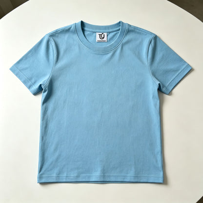 TreeUrban Solid Sky‑Blue Crew Neck Short Sleeve T‑Shirt, Premium Soft Cotton Plain Basic Tee, Casual‑Fit Everyday Summer Tops