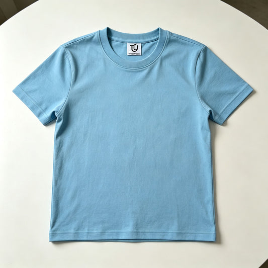 TreeUrban Solid Sky‑Blue Crew Neck Short Sleeve T‑Shirt, Premium Soft Cotton Plain Basic Tee, Casual‑Fit Everyday Summer Tops