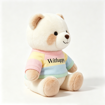 Withappy Cute Teddy Bear Plush Toy, Soft Stuffed Animal Bear with Colorful Striped Shirt, Gift Boxed Plush Doll for Kids & Adults