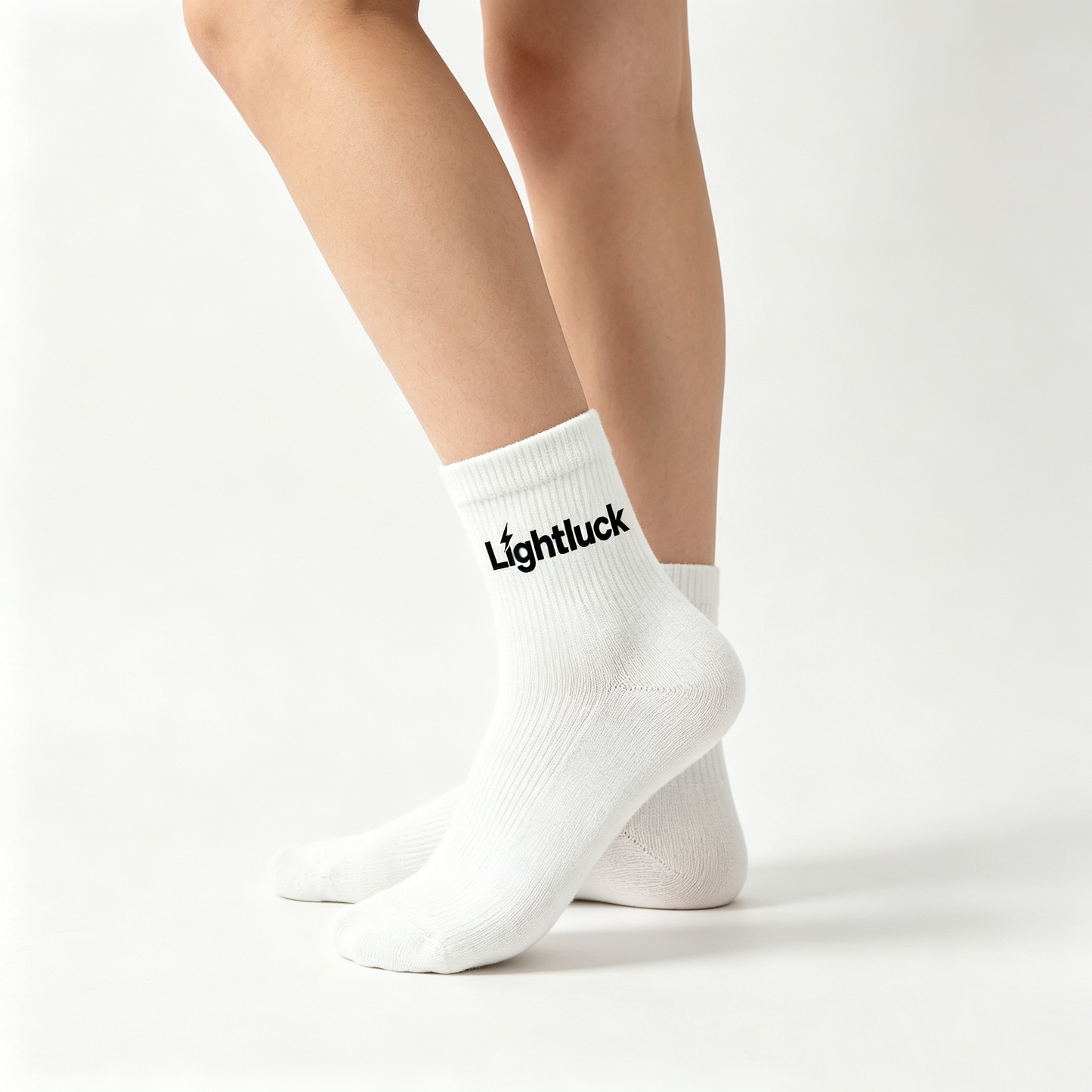 Lightluck White Ribbed Crew Socks for Women, 5 Pairs Soft Breathable Cotton Mid Calf Socks, Non Slip Casual Athletic Daily Ankle Socks Gift Box Pack