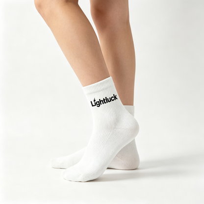 Lightluck White Ribbed Crew Socks for Women, 5 Pairs Soft Breathable Cotton Mid Calf Socks, Non Slip Casual Athletic Daily Ankle Socks Gift Box Pack