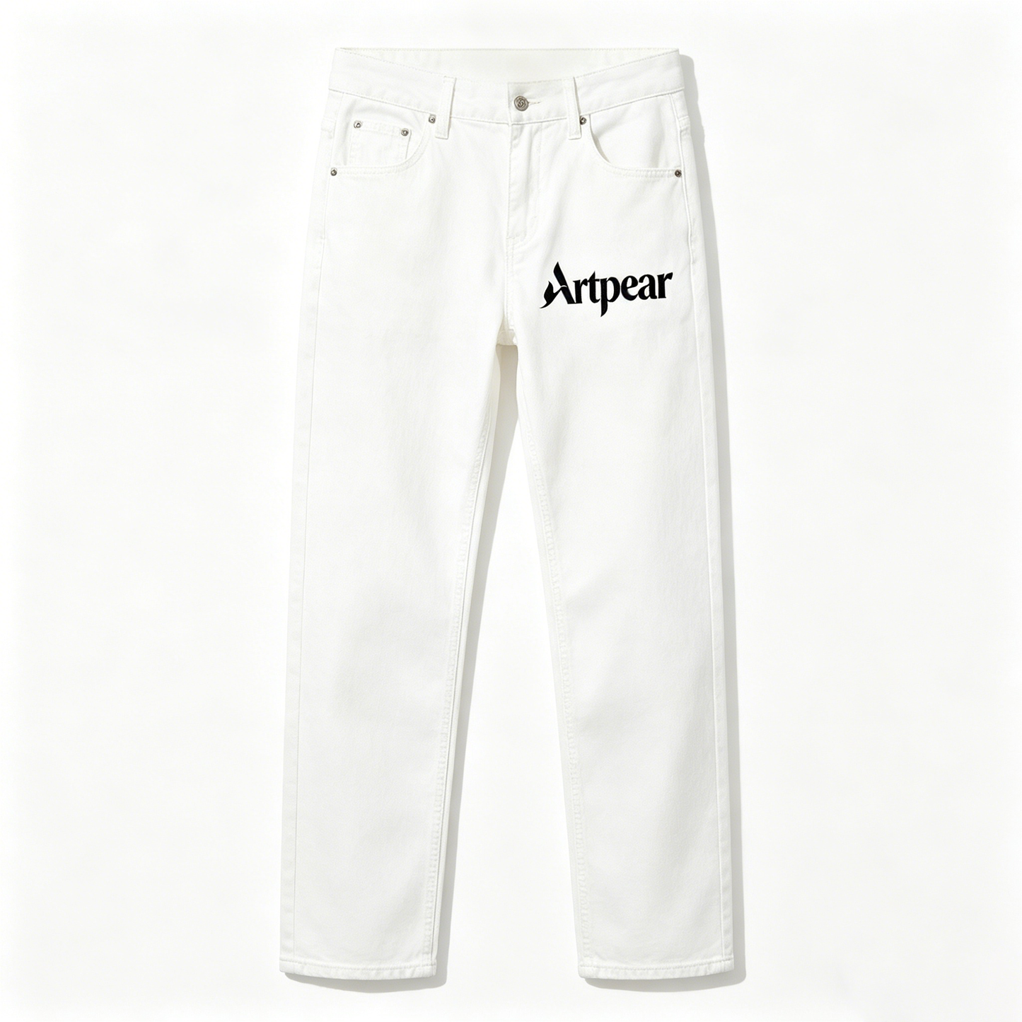 Artpear Men's White Straight-Leg Jeans, Classic Fit Casual Denim Pants, High Waist Comfort Stretch Trousers with Pockets, All-Season Streetwear