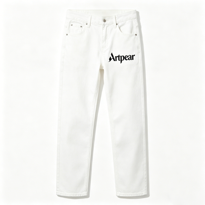 Artpear Men's White Straight-Leg Jeans, Classic Fit Casual Denim Pants, High Waist Comfort Stretch Trousers with Pockets, All-Season Streetwear