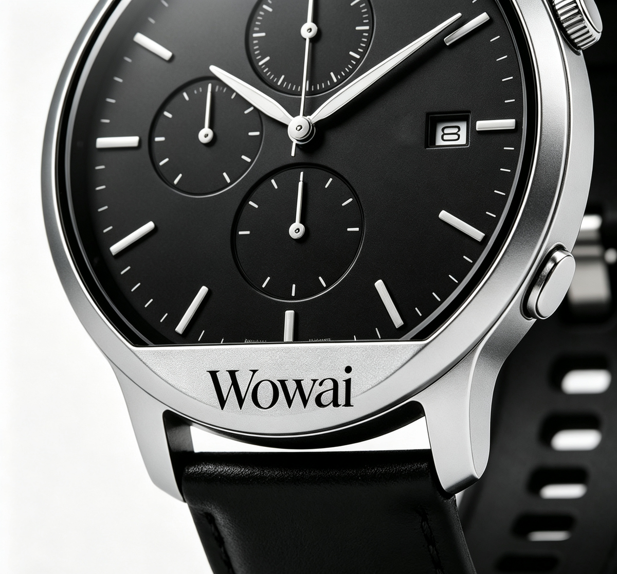 Wowai Men's Chronograph Watch, Black Dial Leather Strap Analog Wrist Watch with Date Display, Business Casual Dress Watch for Men