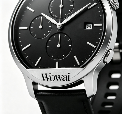 Wowai Men's Chronograph Watch, Black Dial Leather Strap Analog Wrist Watch with Date Display, Business Casual Dress Watch for Men