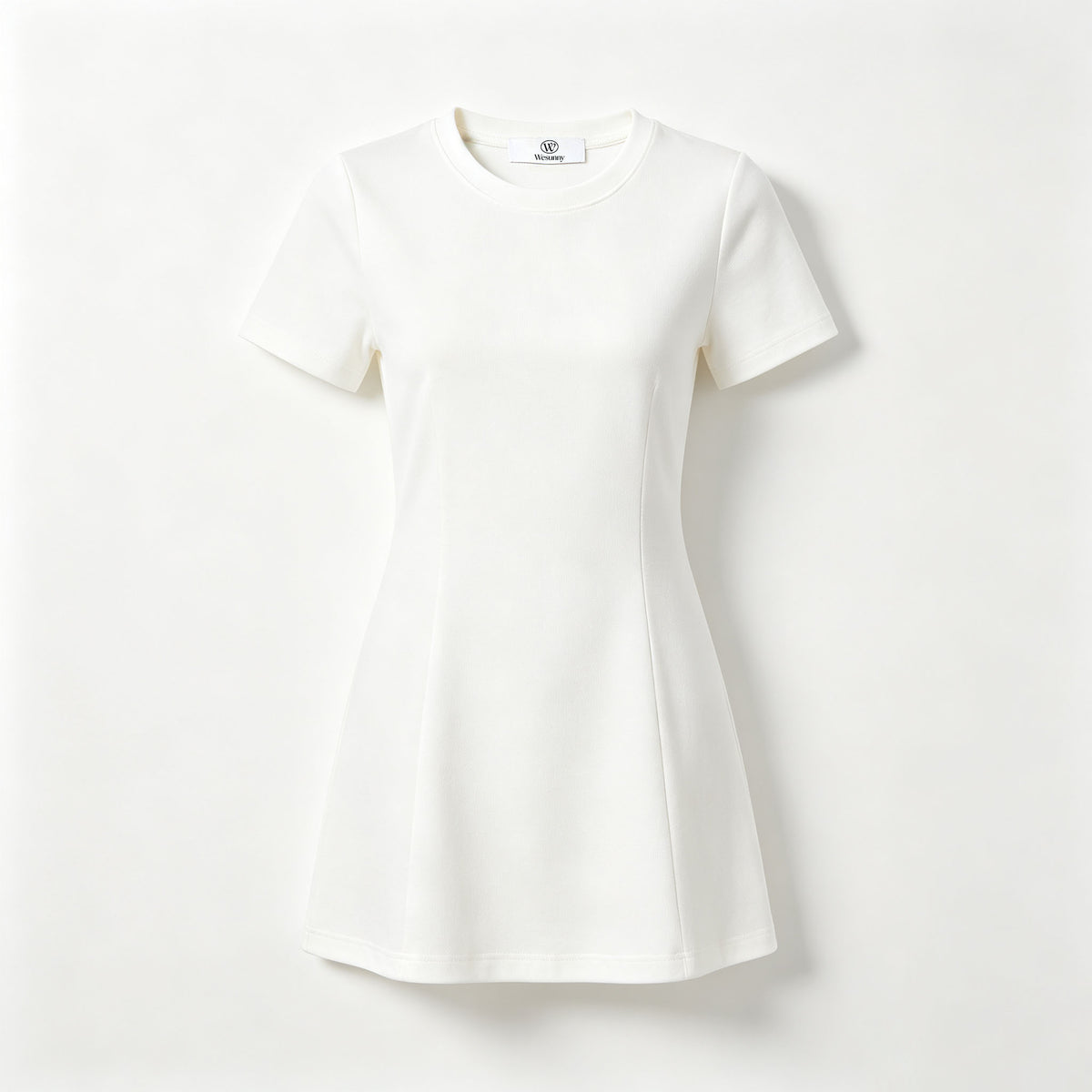 Wesunny Women's Solid White Short Sleeve Mini Dress, Crew Neck Slim Fit A-Line Casual Dress, Soft Stretchy Summer Dress for Daily Dating Party