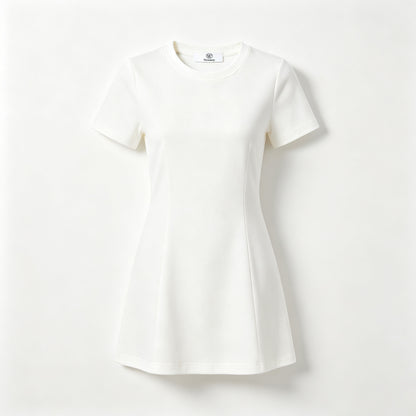 Wesunny Women's Solid White Short Sleeve Mini Dress, Crew Neck Slim Fit A-Line Casual Dress, Soft Stretchy Summer Dress for Daily Dating Party