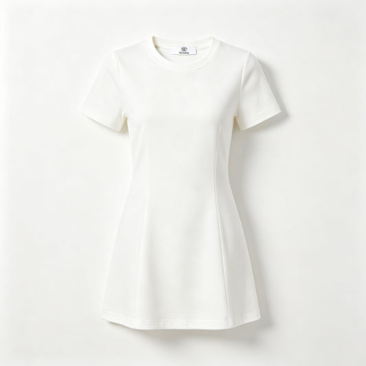 Wesunny Women's Solid White Short Sleeve Mini Dress, Crew Neck Slim Fit A-Line Casual Dress, Soft Stretchy Summer Dress for Daily Dating Party